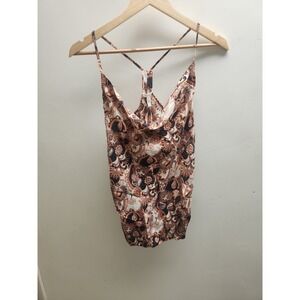 The Flounce 100% Silk Paisley Cowl Neck Racerback Camisole Top Brown ‎ Medium